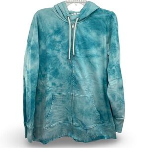 GAP Women’s Aqua Blue Tie-Dye Full Zip-Up Hoodie Size Large Tall